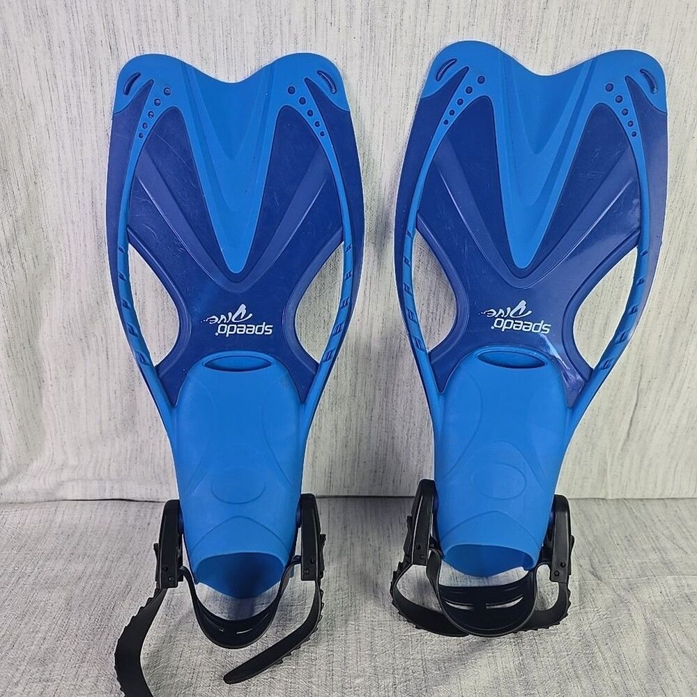 Speedo Open Heel Swim Fins S/M US 9–13 Blue Adjustable Training Flippers